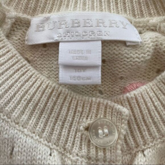 Burberry Embroidered Cotton Cashmere Blend Sweater Cardigan Size 10 Girls - Picture 5 of 9